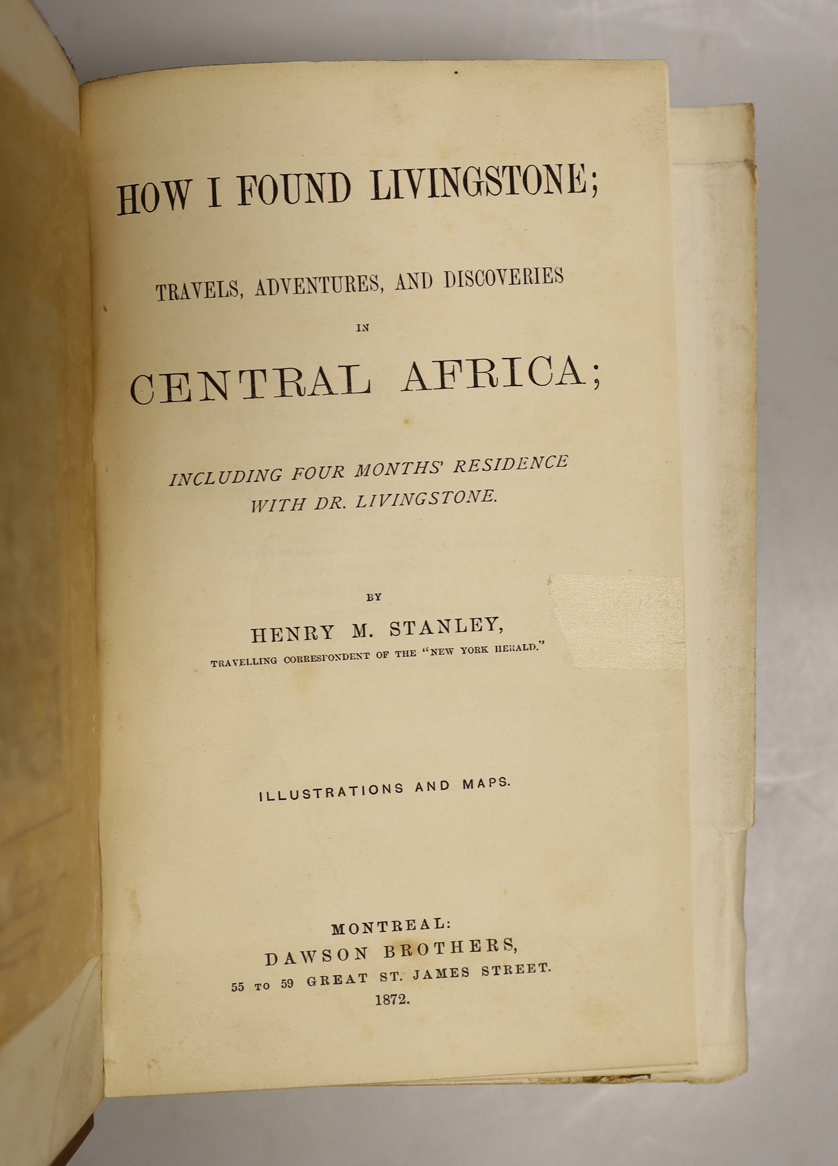 Stanley, Henry Morton - How I Found Livingstone; travels, adventures, and discoveries in Central Africa........mounted photo. portrait frontis., large folded map (outline colour), 27 wood engraved plates, 4 other maps an